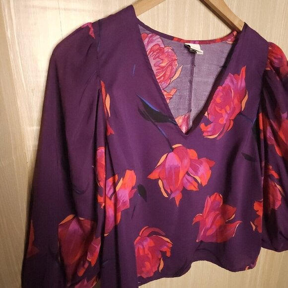 A New Day Purple Floral Cropped Balloon Sleeve Blouse XL - Picture 3 of 6